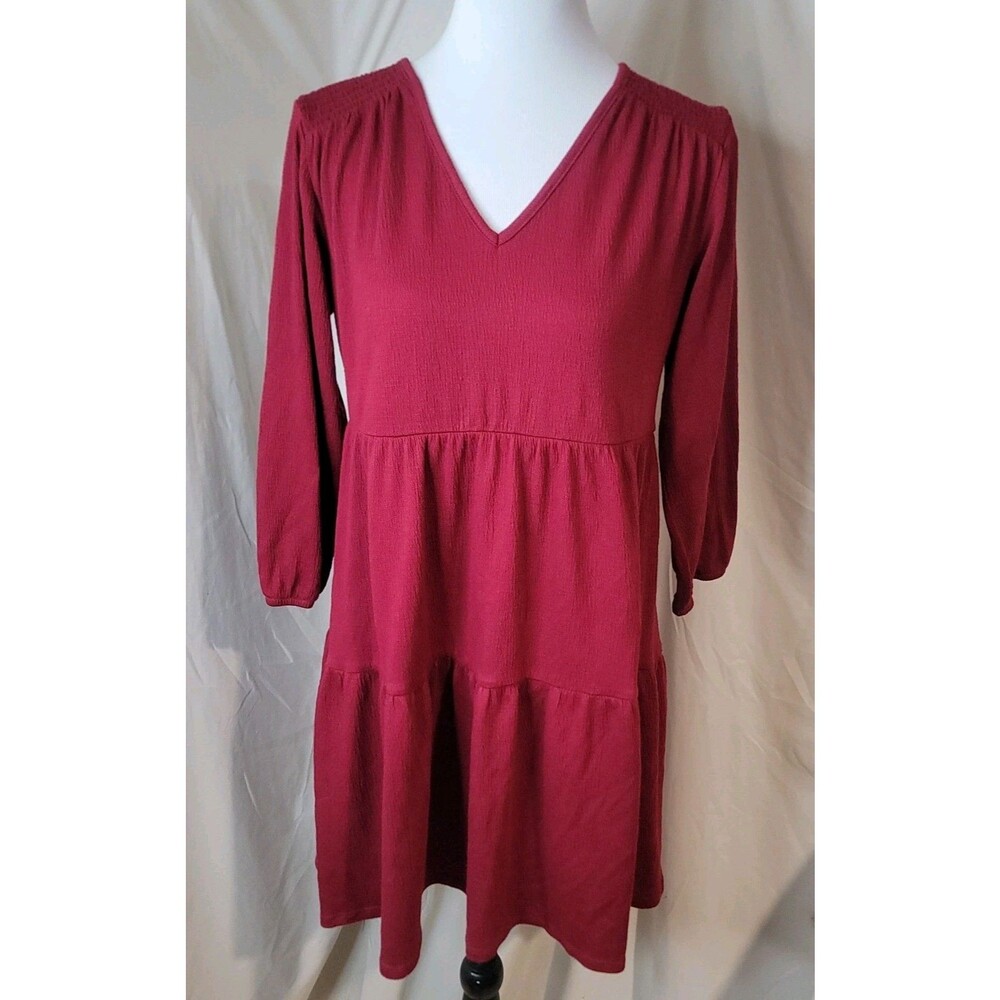 Knox Rose Boho Babydoll Top Womens Small Red 3/4 Sleeve Flowy Peplum Casual